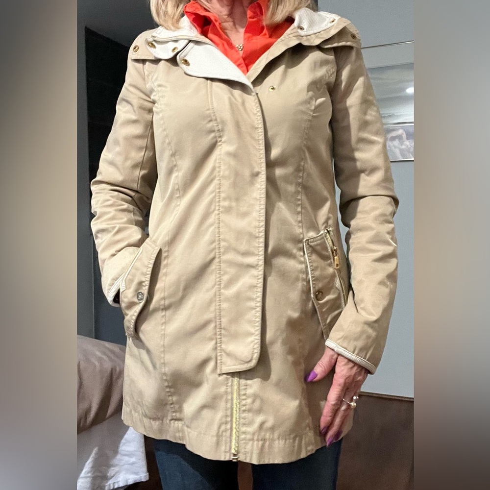 Sam Edelman Tan Raincoat/Trench Coat with hood